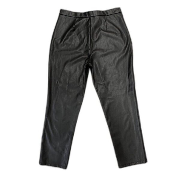 Halston Women's Black Faux Leather Pants with Gold Zipper Pockets Size Large - Picture 2 of 5